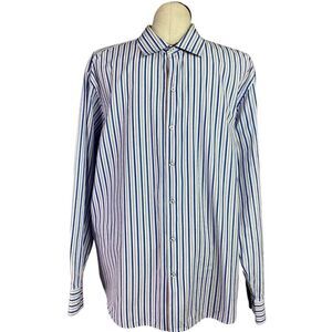 Tommy Bahama Shirt Men XL Blue White Striped Cotton Long Sleeve Button Up